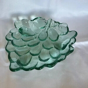 Vintage Green Glass Grape Cluster Shape Candy Footed Trinket Dish